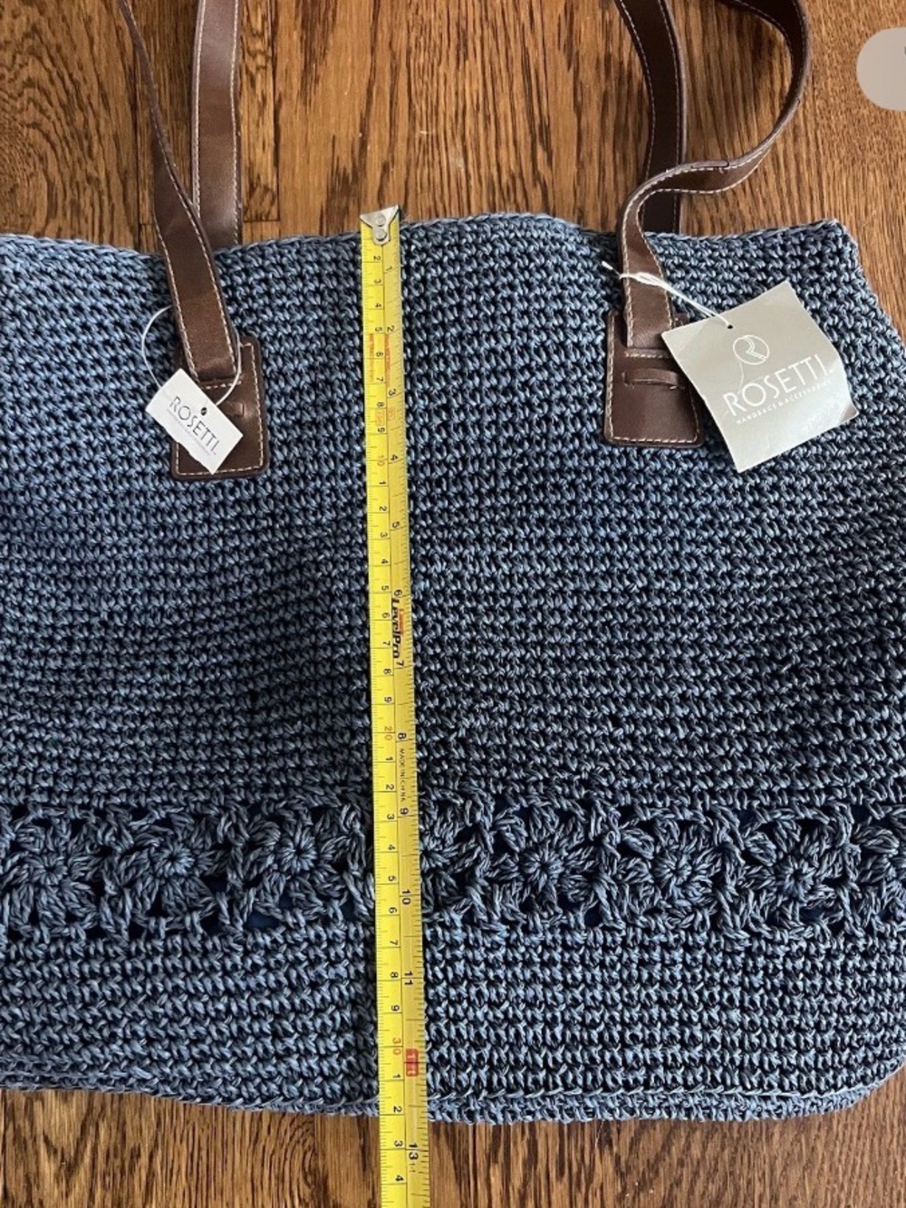 Rosetti Knit Tote with Brown Leather Handles - navy blue - Picture 6 of 6